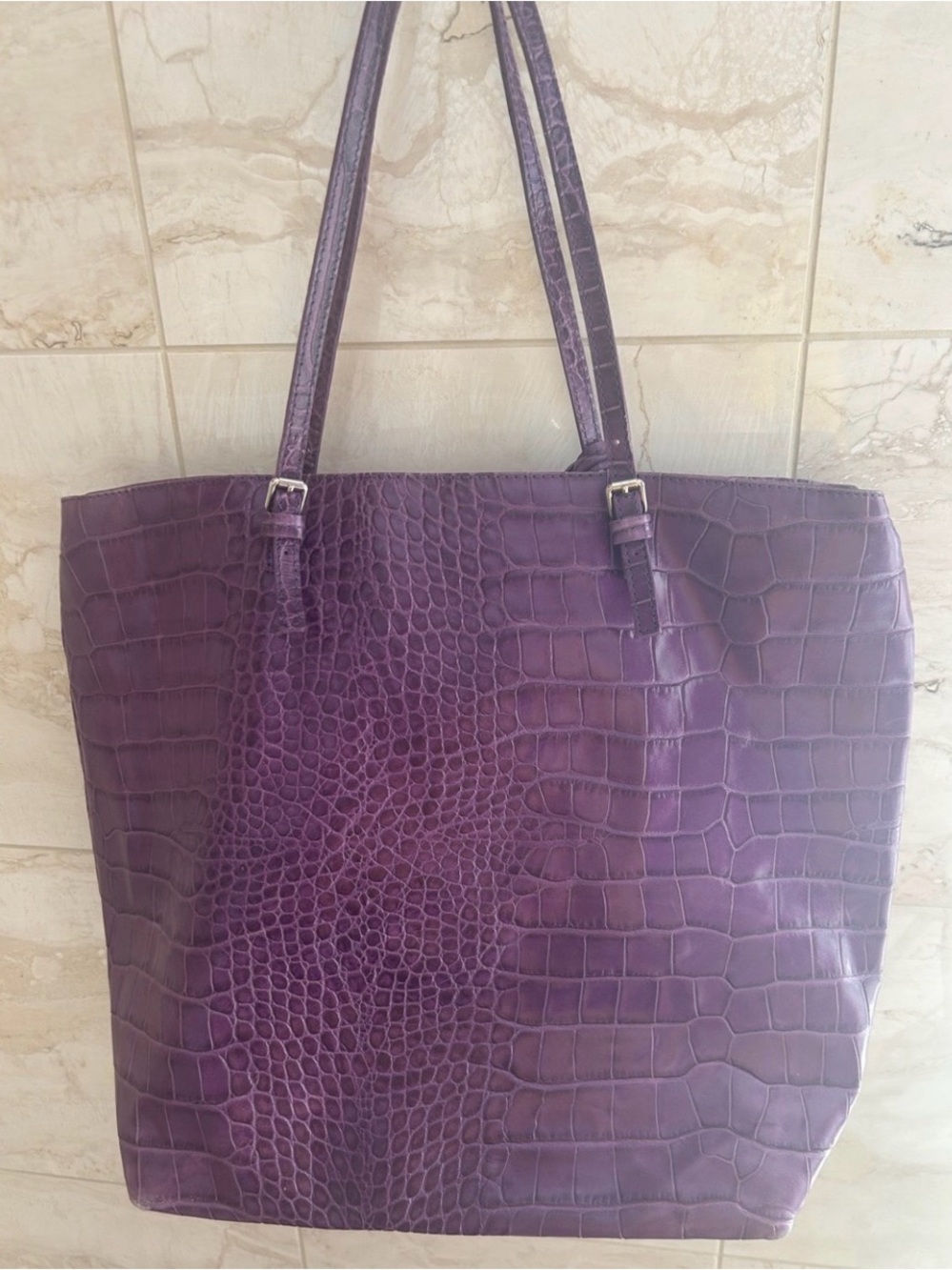 Furla Purple Croc-Embossed Leather Tote